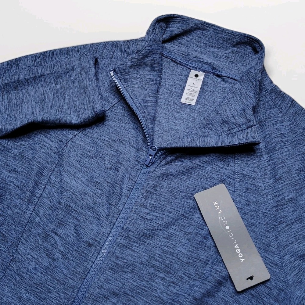 YOGALICIOUS LUX Womens Full Zip Jacket Heather Indigo Coast Blue Size L NWOT